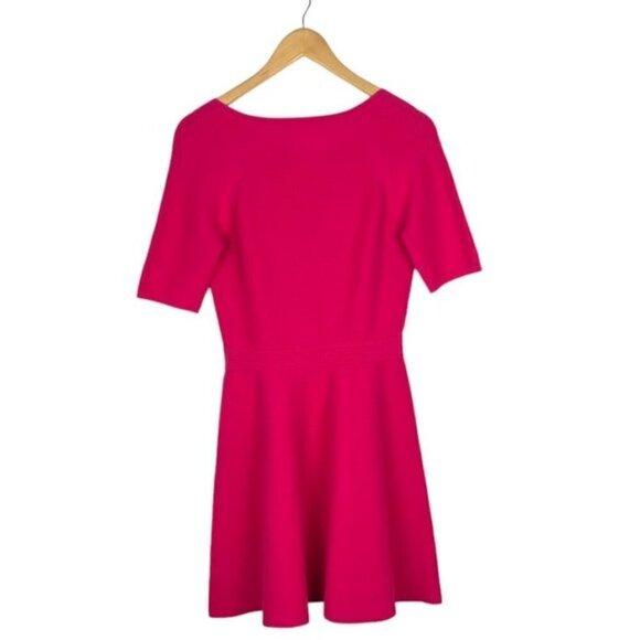 Trina Turk Women's Fuschia Pink Ribbed V Neck Fit Flare Sweater Dress US M - Picture 2 of 9